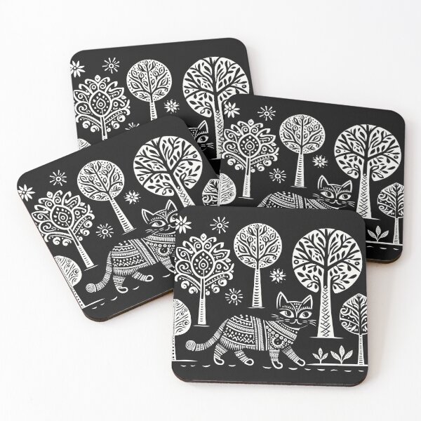 Item preview, Black Madhubani cat designed and sold by PictaNova.