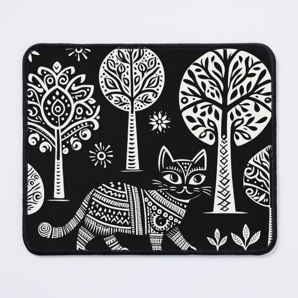 Item preview, Black Madhubani cat designed and sold by PictaNova.