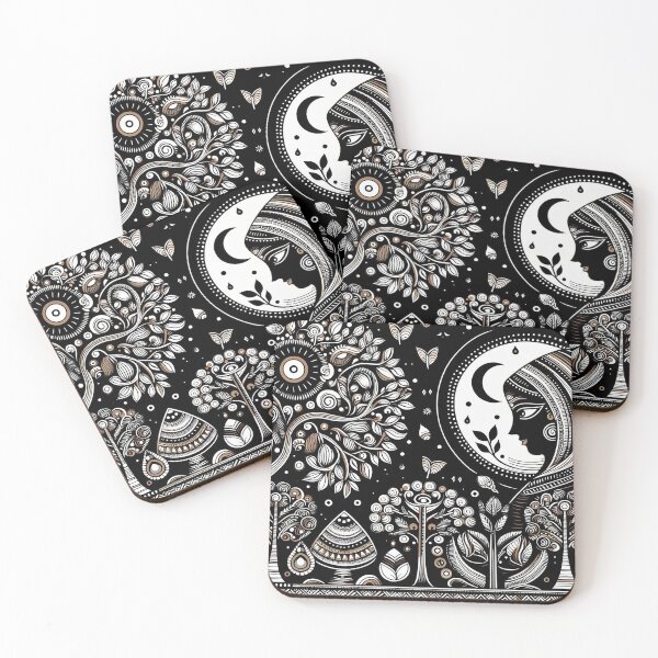 Item preview, Black Madhubani Indian moon lady designed and sold by PictaNova.