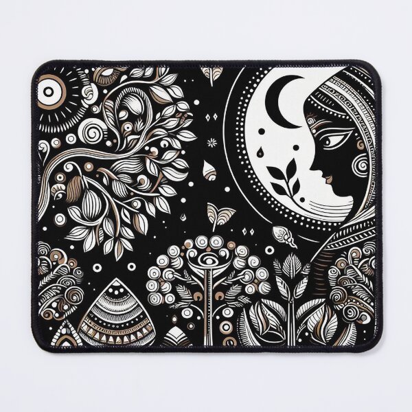 Item preview, Black Madhubani Indian moon lady designed and sold by PictaNova.
