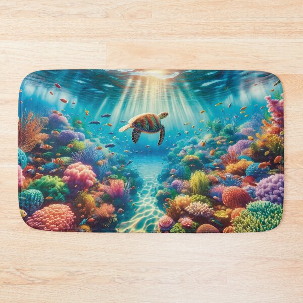 Item preview, Colourful tropical seascape with a sea turtle and sun-rays designed and sold by lozsart.