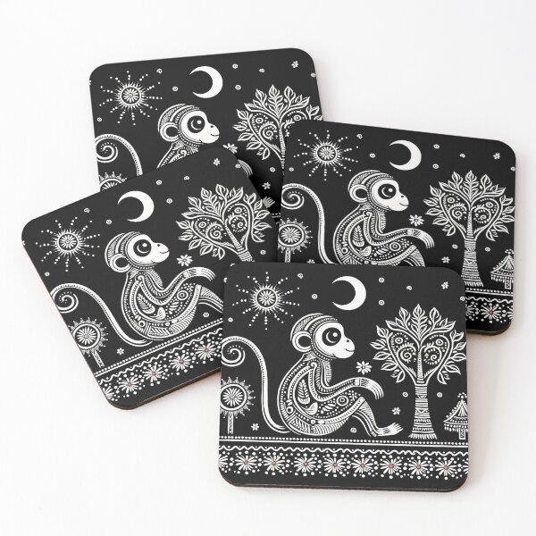 Item preview, Black Madhubani Indian Monkey  designed and sold by PictaNova.