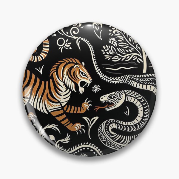 Item preview, Black Madhubani Indian Tiger and snake designed and sold by PictaNova.