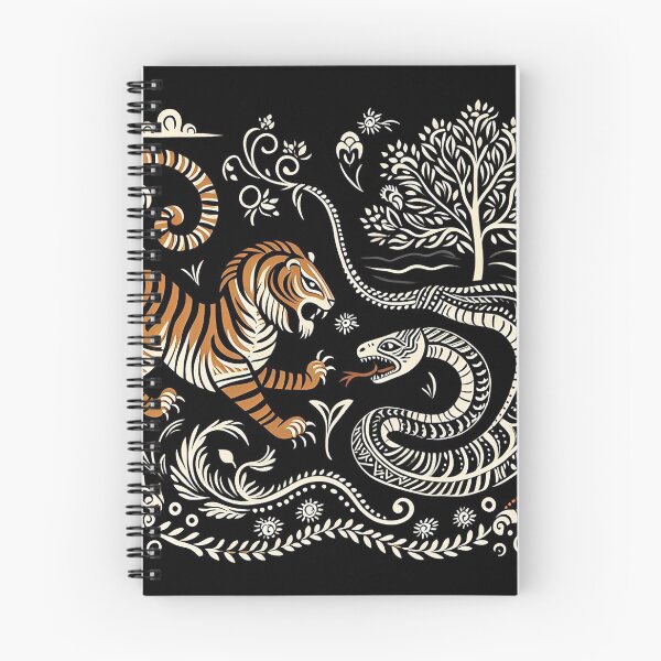Item preview, Black Madhubani Indian Tiger and snake designed and sold by PictaNova.