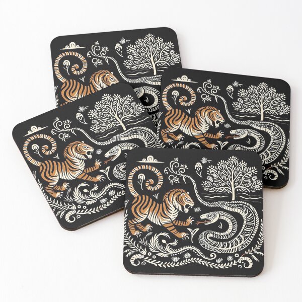 Item preview, Black Madhubani Indian Tiger and snake designed and sold by PictaNova.
