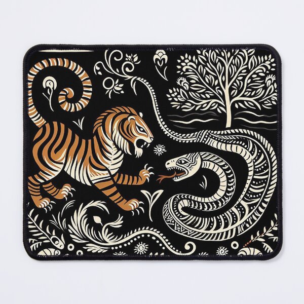 Item preview, Black Madhubani Indian Tiger and snake designed and sold by PictaNova.