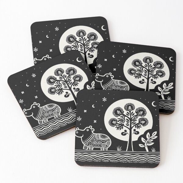 Item preview, Black Madhubani hippo designed and sold by PictaNova.