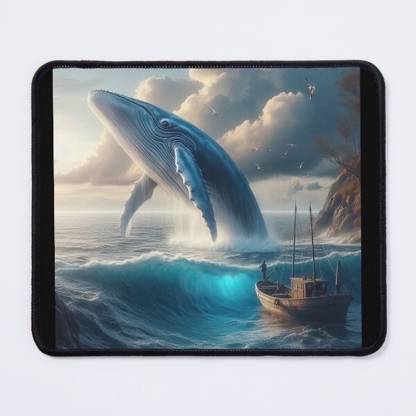Item preview, Blue Whale Breaches Near a Fishing Boat  designed and sold by CarolM.