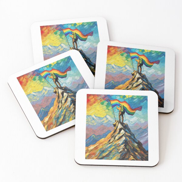 Item preview, "Rainbow Flag Climber on Mountain Summit" designed and sold by Artisticanvas.