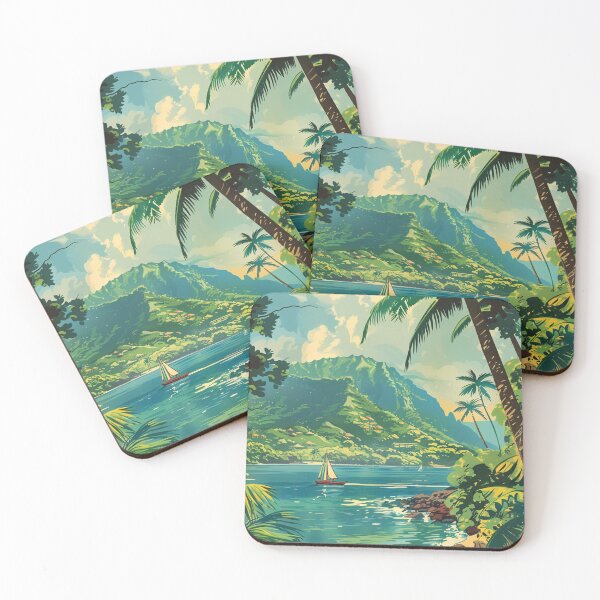 Item preview, Vintage Hawaii Sailboat Beach Cove Aesthetic Art designed and sold by LVTFCOarts.