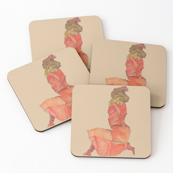 Item preview, Kneeling Woman In Orangered Dress by Egon Schiele - Remastered designed and sold by lauriegroh.