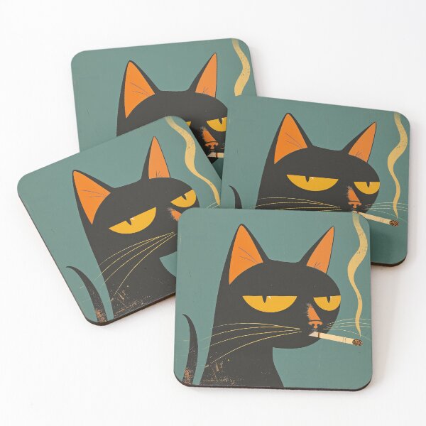 Item preview, Smokey Whiskers, Black cat smoking a cigar wall art, intellectual cat modern decor designed and sold by Pixeldayze.