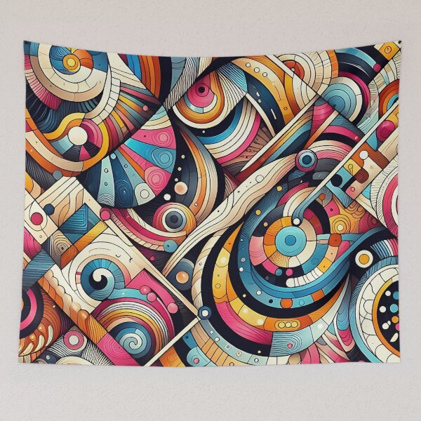 Item preview,  a colorful abstract pattern with geometric shapes and swirls designed and sold by asbno19.