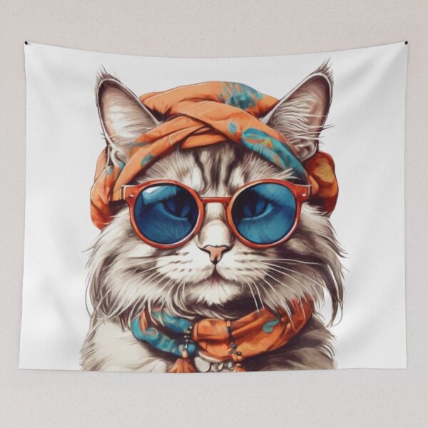 Item preview, Cool cat hippie boho dude in sunglasses and scarf. designed and sold by SaraSumi.