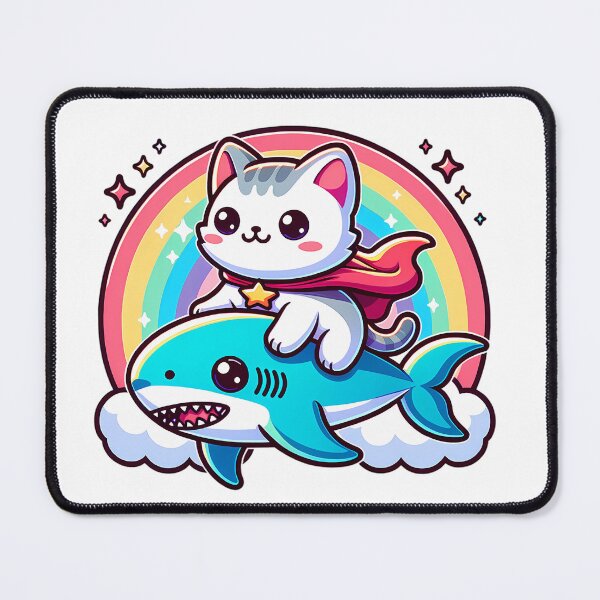 Item preview, Cat Riding Shark Rainbow Shirt designed and sold by PeelZinc.