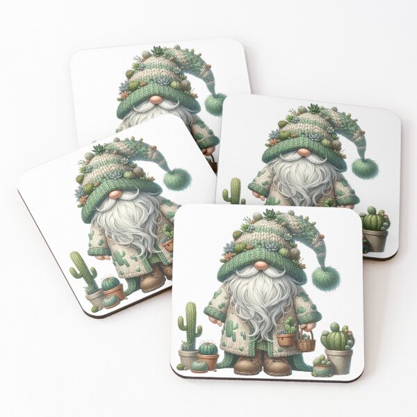 Item preview, gnome cactus character. The gnome should have a thick flowing white beard and a textured sticker designed and sold by Aonsnoopy.