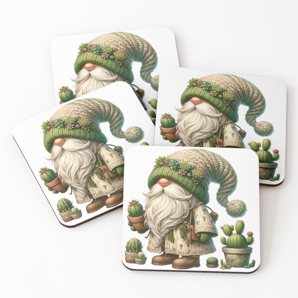 Item preview, gnome cactus character. The gnome should have a thick flowing white beard and a textured sticker designed and sold by Aonsnoopy.