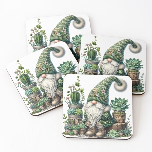 Item preview, gnome cactus character. The gnome should have a thick flowing white beard and a textured sticker designed and sold by Aonsnoopy.