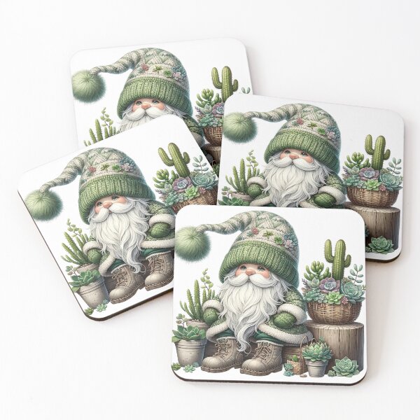 Item preview, gnome cactus character. The gnome should have a thick flowing white beard and a textured sticker designed and sold by Aonsnoopy.