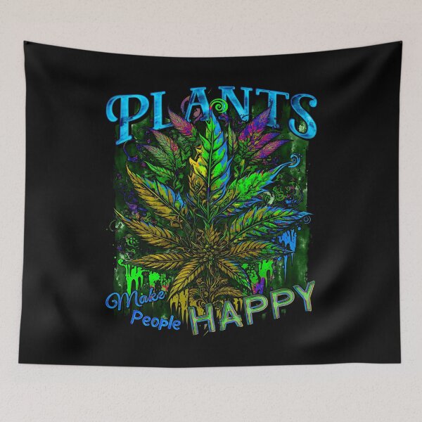 Item preview, Plants Make People Happy Drippy Hemp Cannabis Leaves Neon Blue designed and sold by MindWave THC.