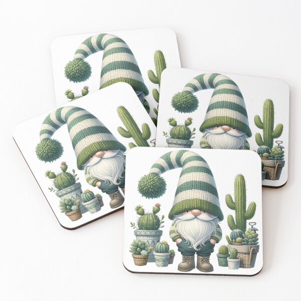 Item preview, gnome cactus character. The gnome should have a thick flowing white beard and a textured sticker designed and sold by Aonsnoopy.
