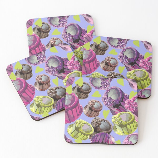 Item preview, Cakes and Hearts - Colorful Cakes and Yellow Hearts on Purple Background - Photography designed and sold by Victoria Rose.