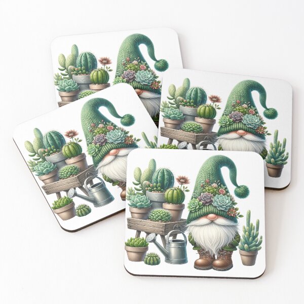 Item preview, gnome cactus character. The gnome should have a thick flowing white beard and a textured sticker designed and sold by Aonsnoopy.