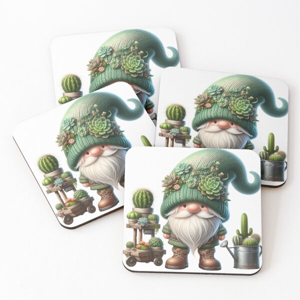 Item preview, gnome cactus character. The gnome should have a thick flowing white beard and a textured sticker designed and sold by Aonsnoopy.