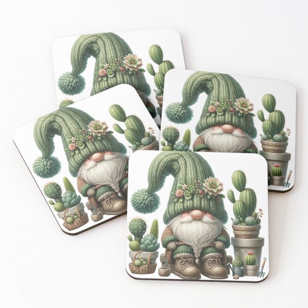 Item preview, gnome cactus character. The gnome should have a thick flowing white beard and a textured sticker designed and sold by Aonsnoopy.