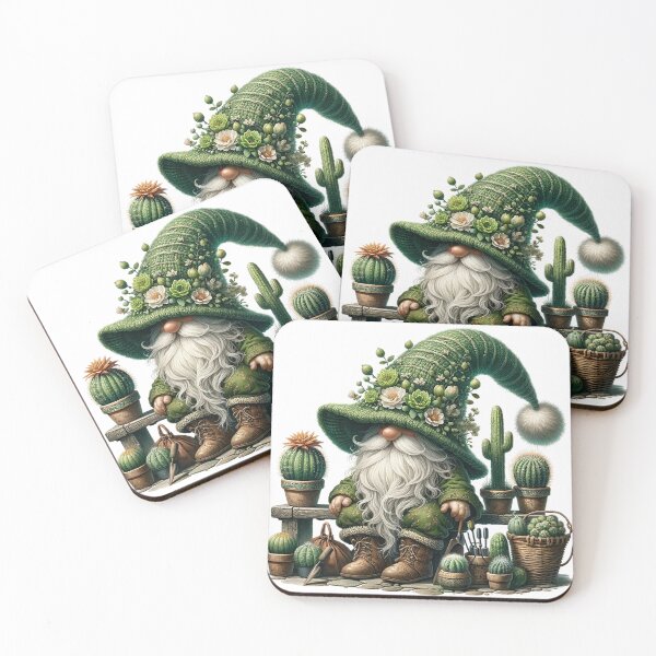 Item preview, gnome cactus character. The gnome should have a thick flowing white beard and a textured sticker designed and sold by Aonsnoopy.