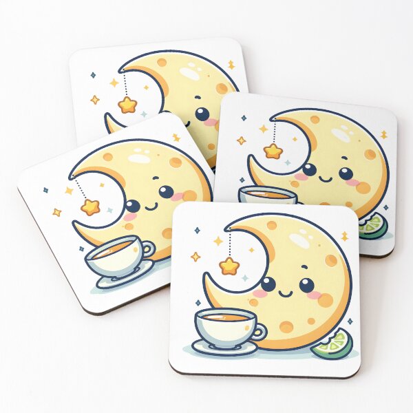 Item preview, Kawaii Moon With Teacup And Saucer designed and sold by CanvasCutie.