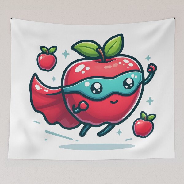 Item preview, Kawaii Apple With Superhero Cape Flying designed and sold by CanvasCutie.