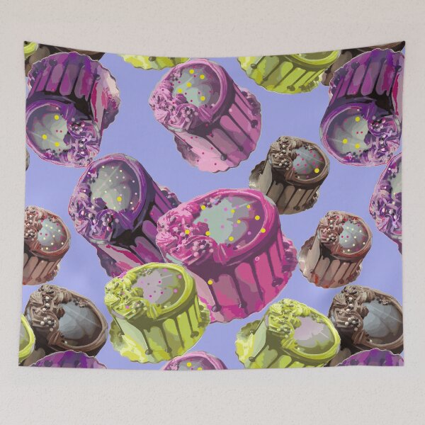Item preview, Cakes with Sprinkles - Colorful Cakes and Yellow Hearts on Purple Background - Photography designed and sold by Victoria Rose.
