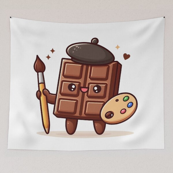 Item preview, Kawaii Chocolate With Artist'S Beret Painting designed and sold by CanvasCutie.
