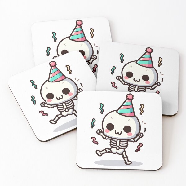 Item preview, Kawaii Chipper Skeleton With Party Hat designed and sold by CanvasCutie.