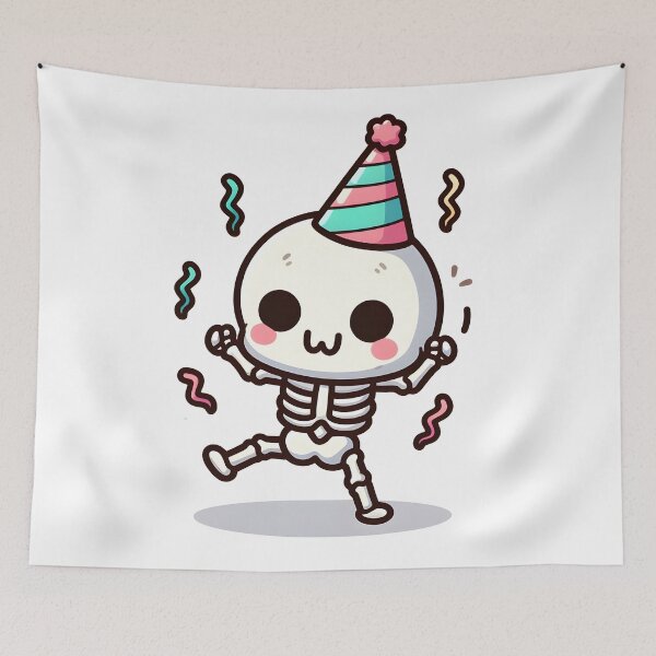 Item preview, Kawaii Chipper Skeleton With Party Hat designed and sold by CanvasCutie.