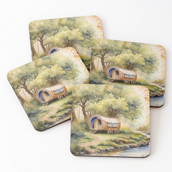 Item preview, Bow-top Caravan beside a Woodland Stream - Countryside Scenes designed and sold by Country-Artist.