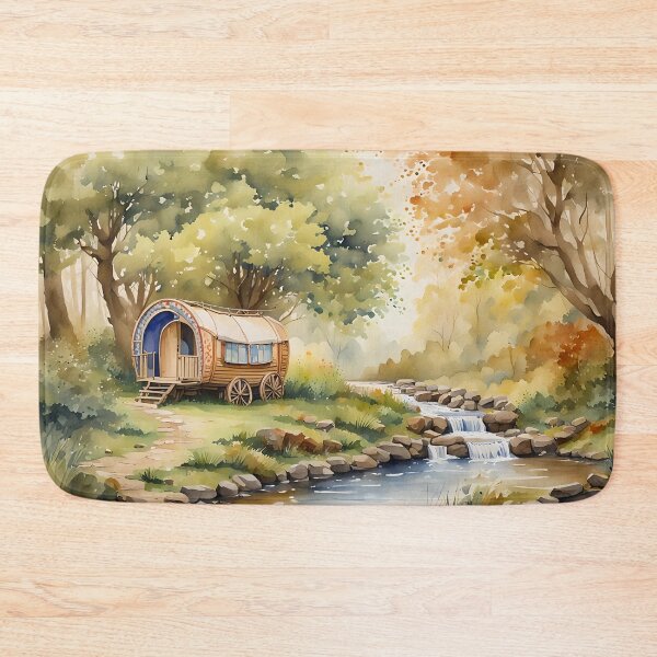 Item preview, Bow-top Caravan beside a Woodland Stream - Countryside Scenes designed and sold by Country-Artist.