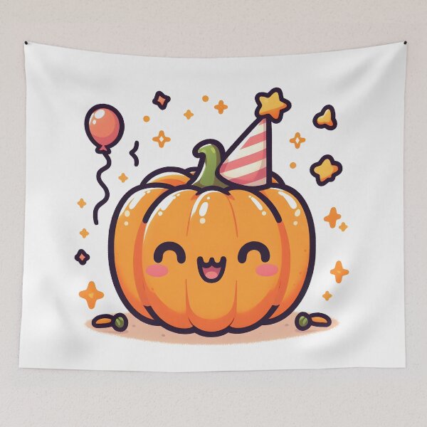 Item preview, Kawaii Pumpkin With Party Hat designed and sold by CanvasCutie.