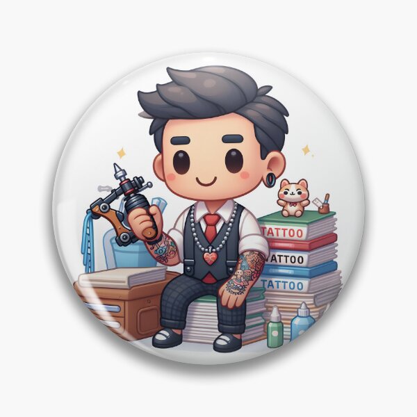 Item preview, Kawaii Tattoo Artist: Sporting A Necklace With Tiny Tattoo Machine Charms designed and sold by CanvasCutie.