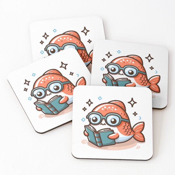 Item preview, Kawaii Salmon With Glasses Reading A Book designed and sold by CanvasCutie.