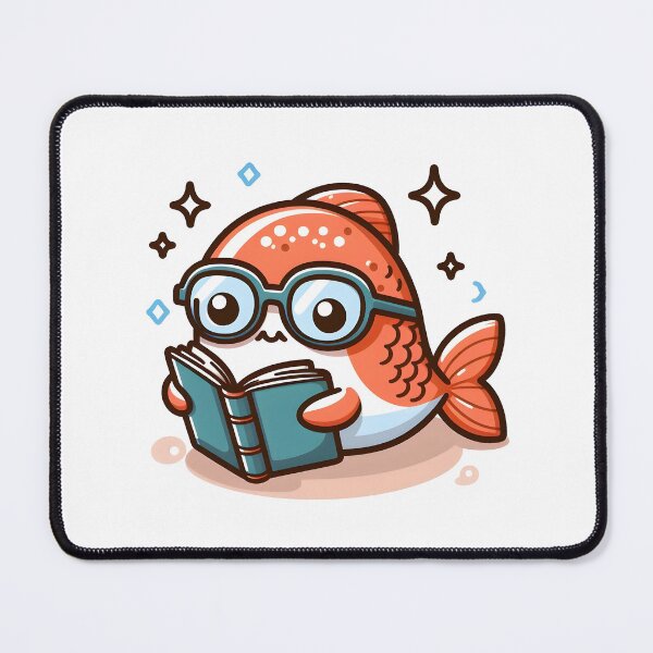 Item preview, Kawaii Salmon With Glasses Reading A Book designed and sold by CanvasCutie.