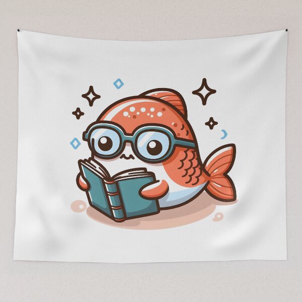 Item preview, Kawaii Salmon With Glasses Reading A Book designed and sold by CanvasCutie.