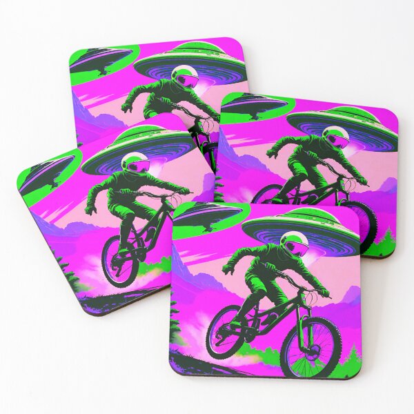 Item preview, Dual UFO Pursuit: Mountain Bikers in Extraterrestrial Chase designed and sold by GrizzlyCollective.