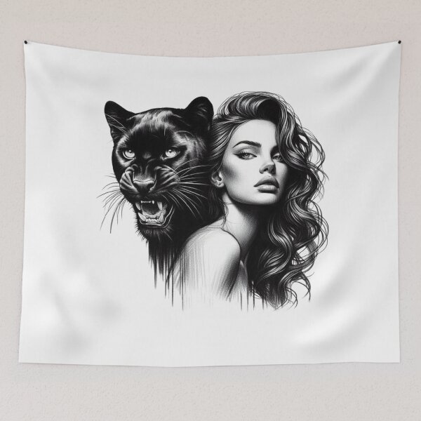 Item preview, “Feminine power incarnate: a woman and her black panther” designed and sold by CHRIST5000.