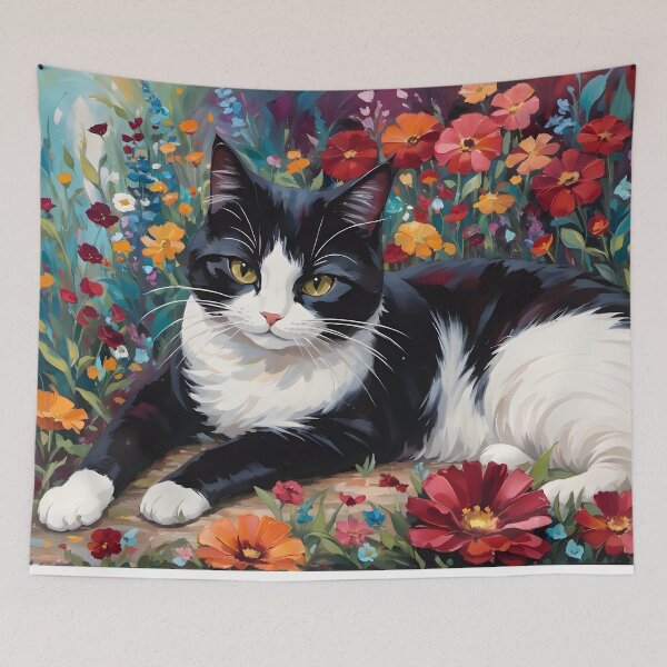 Aperçu de l'œuvre Chat dans un jardin coloré créée et vendue par Nira Dabush.