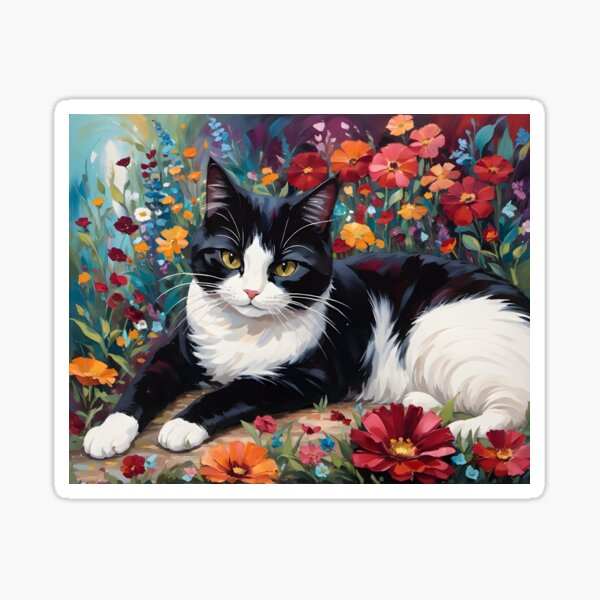 Cat in a Colorful Garden Sticker