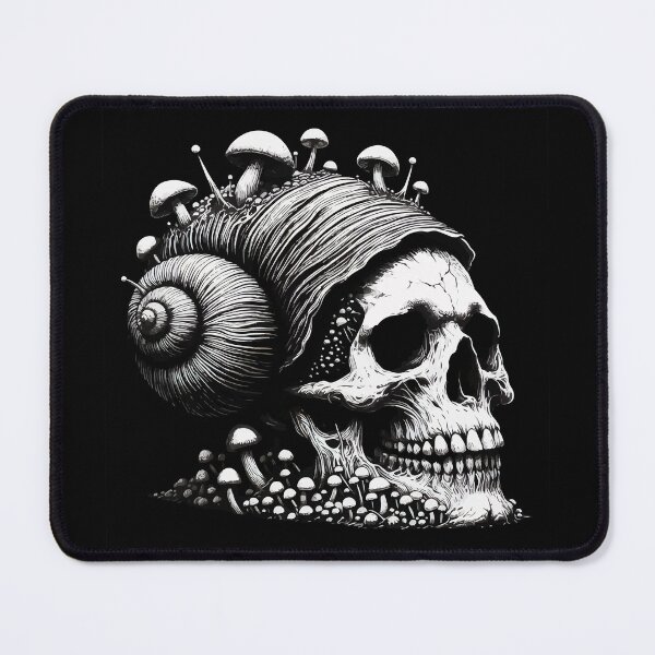 Item preview, Monochromatic Skull Snail of Death Overgrown Mushrooms designed and sold by TomFrontierArt.