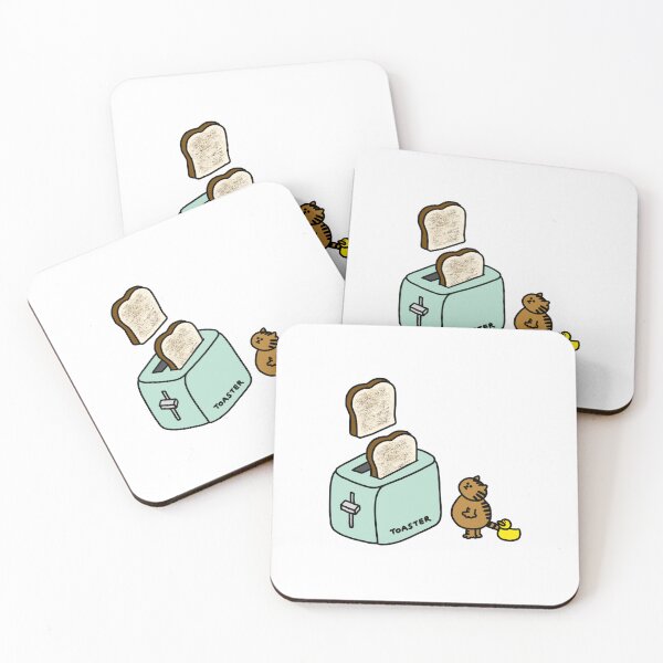 Item preview, a Cat and a Duck looking at the bread popping out of the toaster designed and sold by superbaechoo.