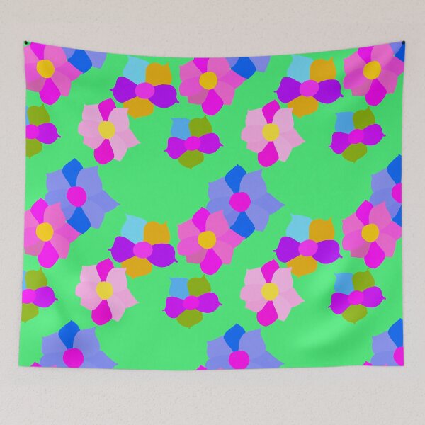 Item preview, Adorable Colorful Floral Hand Drawn on Green Background and Repeating Pattern designed and sold by Victoria Rose.